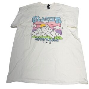 Gildan Glacier Montana National Park Retro White Graphic T-Shirt XL Souvenir Tee